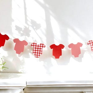Red Gingham Baby Shower Garland: Bodysuit Banner