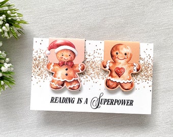 Gingerbread man magnetic bookmarks, Christmas book signs, stocking stuffers, Christmas favors - set of 2