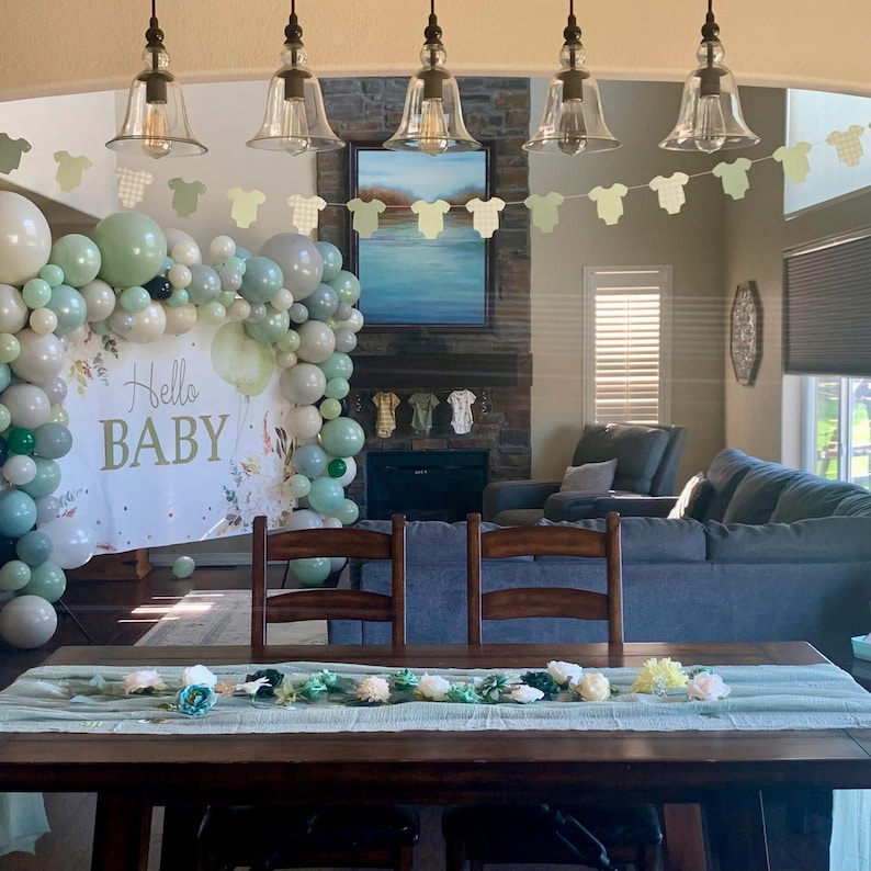 Sage Green Gingham Baby Shower Garland, Assembled Bodysuit Banner afbeelding 8