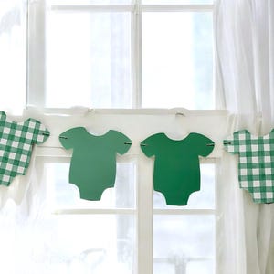 Sage Green Gingham Baby Shower Garland, Assembled Bodysuit Banner green