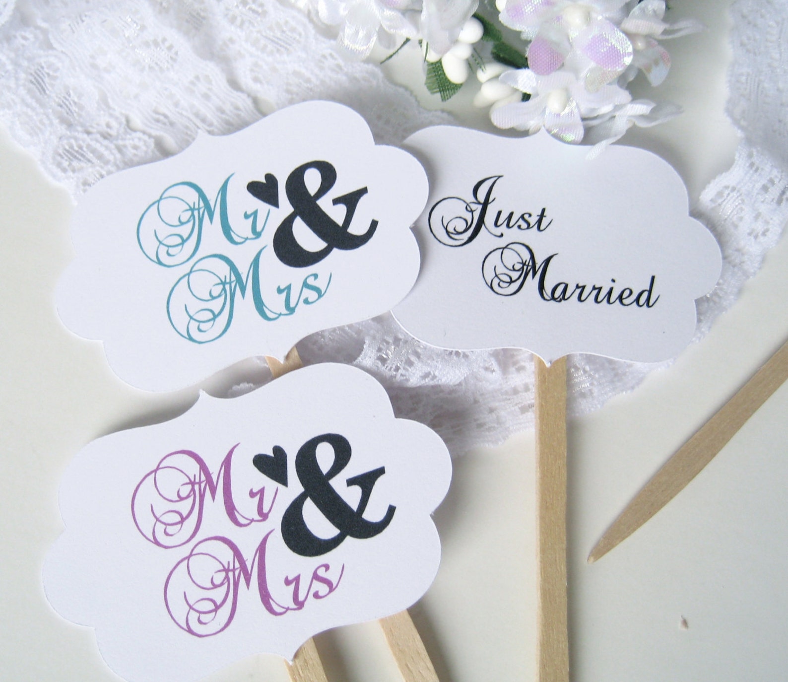 Wedding cupcake toppers cupcake picks just married toppers Etsy