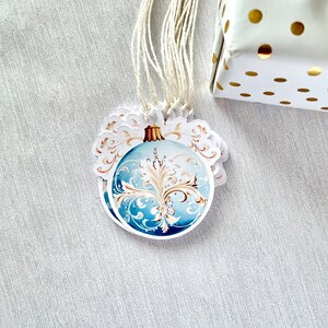 Blue ornament tag, Christmas gift labels, gift wrapping, holiday favor tags - set of 10
