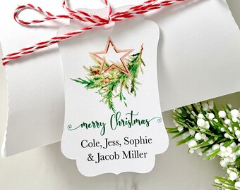 Personalized Christmas gift tags, printed holidays labels -set of 12