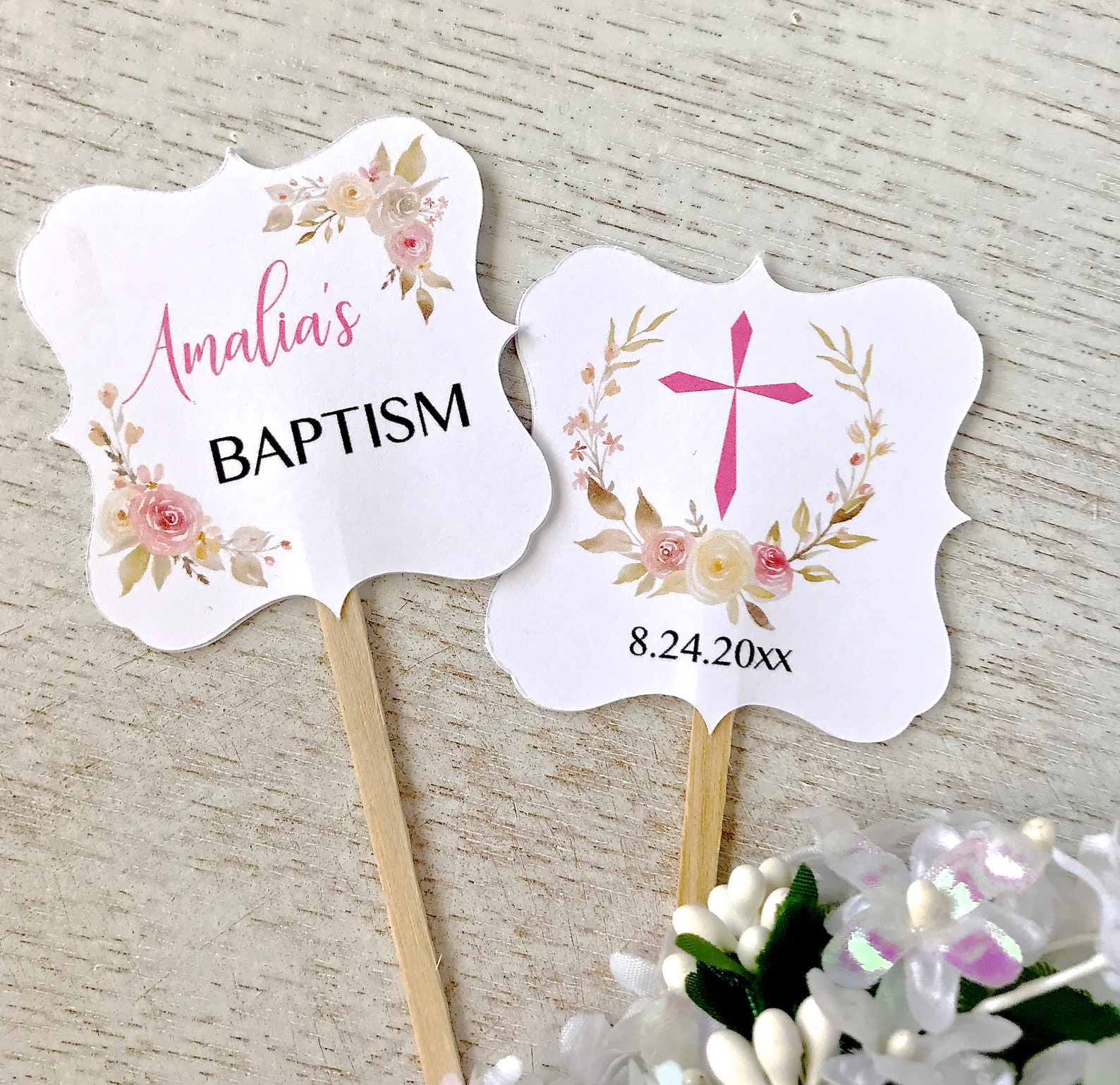 Baptism Cupcake Toppers Christening Cupcake Picks First Etsy