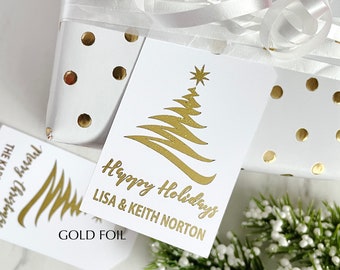 Christmas foiled tags, personalized holiday labels, tags for presents, custom gift tags - 12 tags