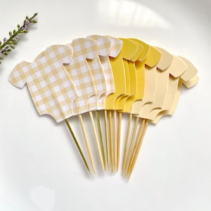 Yellow Gingham Baby Shower Cupcake Toppers - Set of 12