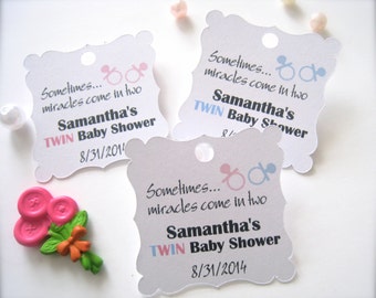 Twin baby shower favor tags, custom shower tags, party favor tags, tags for twin baby shower - set of 20