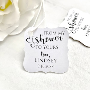 30 From my shower to yours tags, mini bridal shower labels, personalized baby shower tags