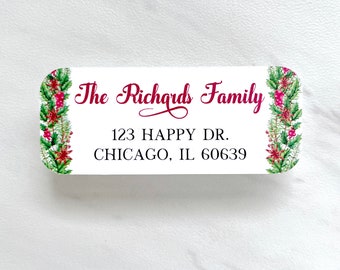 Printed return address labels, holidays address stickers, personalized Christmas labels