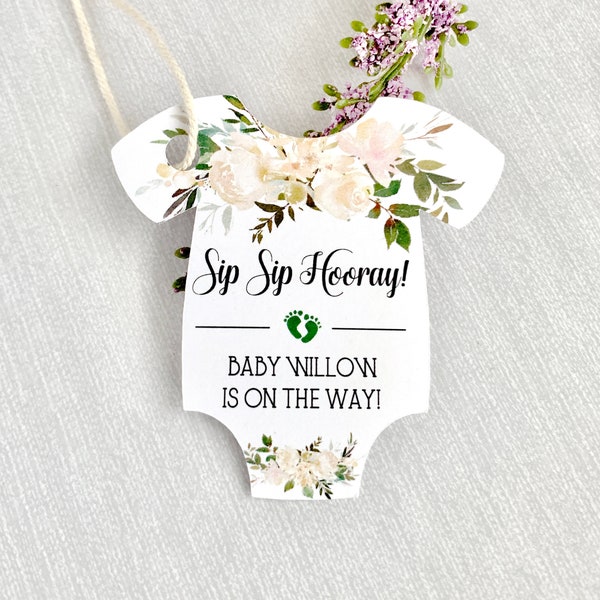 Baby shower wine favor tags, sip sip hooray, baby shower labels, champaign bottle tags - set of 12