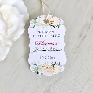 Personalized Bridal Shower Favor Tags - Floral Labels, Perfect for Favors - set of 12