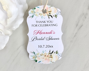 Personalized Bridal Shower Favor Tags - Floral Labels, Perfect for Favors - set of 12