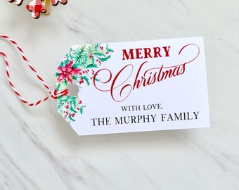 Personalized Christmas Gift Tags, Holiday Labels (Set of 12)