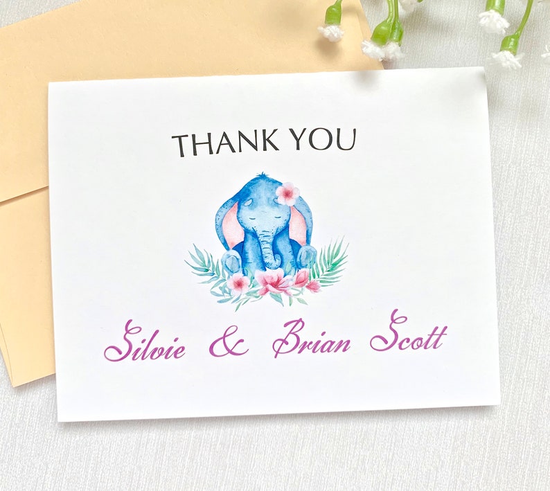 Baby Shower Thank You Cards Gift Stationery Note Elephant Set Of 10