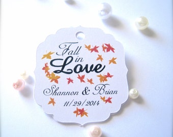 Fall in love favor tags, wedding favor labels, fall wedding decor, custom tags, party favor tags, thank you tags - set of 12