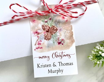 Christmas gift tags, printed holiday labels, personalized tags for presents - set of 12