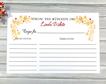 Monogrammed recipe cards, holiday recipe cards, Christmas gift, from the kitchen of - set of 12