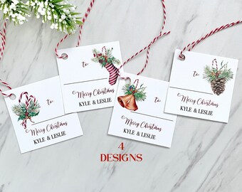 Christmas gift tags, personalized Christmas labels, tags for holiday presents - 12 tags in 4 designs