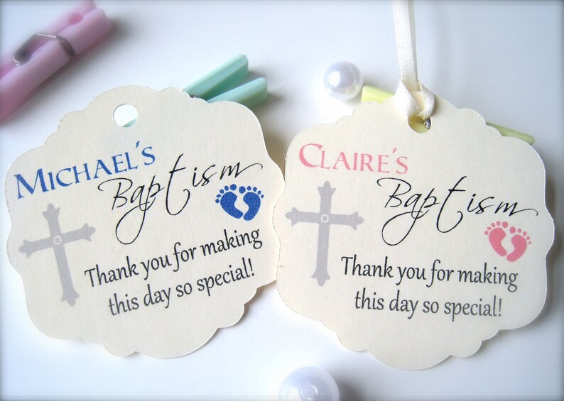 Baby baptism favor tags, religious favor labels set of 15 image 2