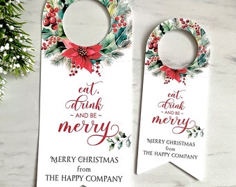 Personalized Christmas Wine Bottle Tags, Eat Drink and Be Merry