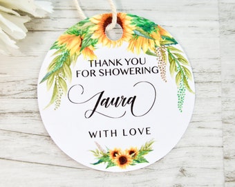 Bridal shower favor tags, sunflower labels, personalized tags- set of 12