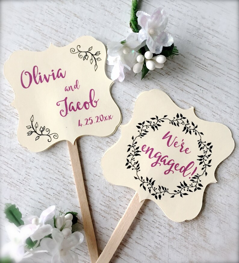 Engagement Cupcake Toppers Personalized Cupcake Picks Etsy