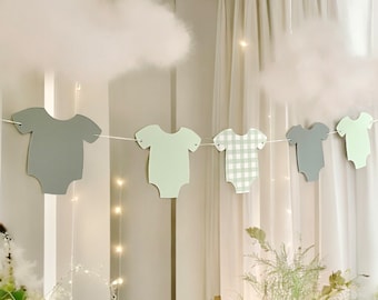 Sage baby shower garland, assembled green gingham banner, baby shower decoration, gingham theme