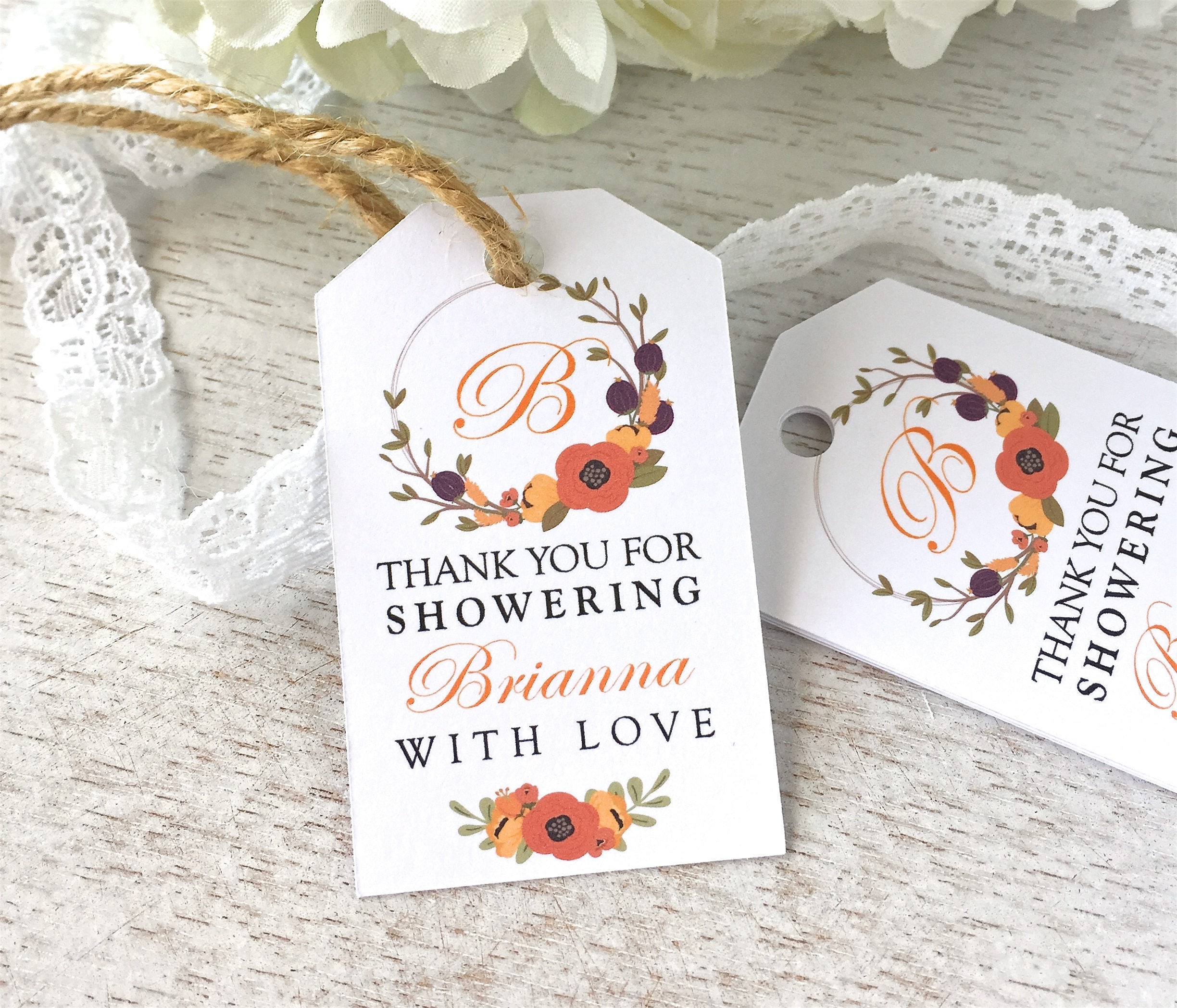 25x Thank you for Showering.. Custom Baby Shower Tags 