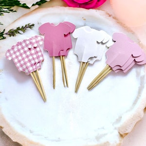 Pink Gingham Baby Shower Cupcake Toppers - Set of 12