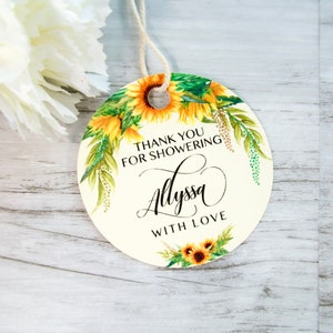 Bridal Shower Favor Tags, Sunflower Labels, Personalized Tags- Set of ...