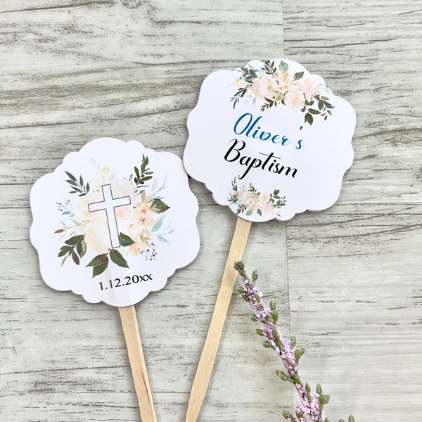 Baptism cupcake toppers, christening cupcake picks, first communion tags - set of 10