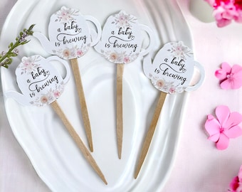 Baby is Brewing Cupcake Toppers: Tea Party Food Picks, Set of 12
