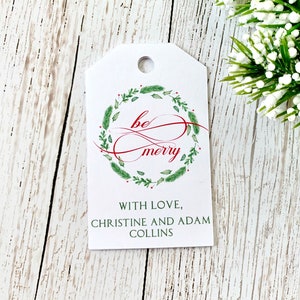 Personalized gift tags, Christmas labels, holiday tags, be merry -set of 12