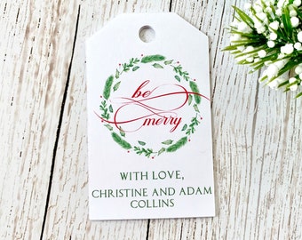 Personalized gift tags, Christmas labels, holiday tags, be merry -set of 12