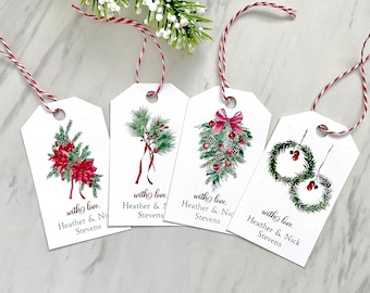 Printed Christmas labels, personalized holidays gift tags, labels for presents, gift wrapping - 12 tags in 4 designs