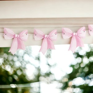 Guirnalda de lazos rosas, pancarta para fiesta Coquette, decoración para baby shower
