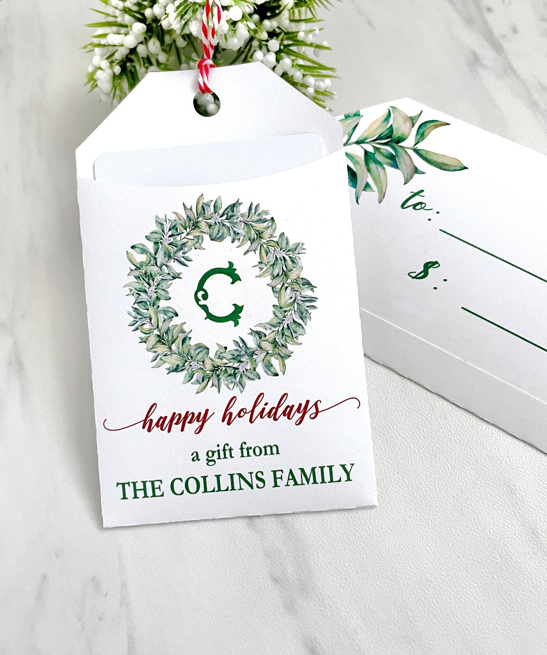 Monogrammed Christmas Gift Card Holder, Holidays Gift Card Tags