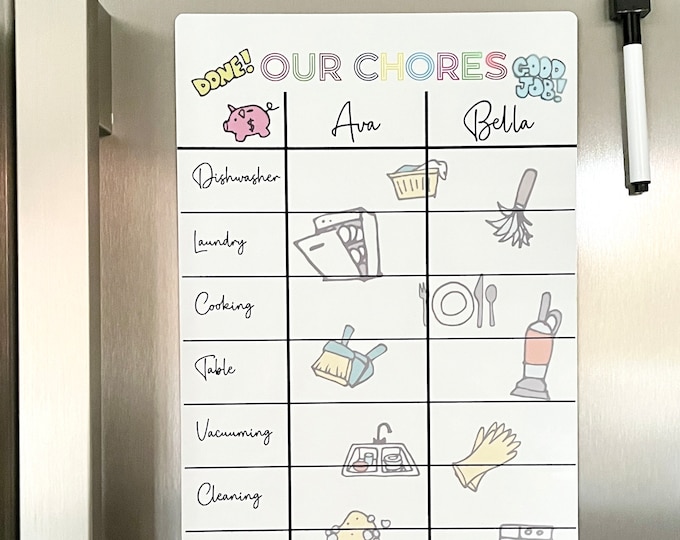 Personalised Chore Chart Magnetic Whiteboard - Kids Daily Jobs Tracker Wipe Clean