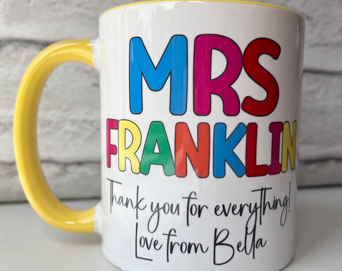 Customisable Teacher Mug - Personal Name & Message - Choose Your Mug Colour