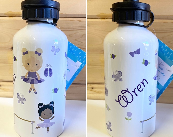 Ballet Water Bottle with Name - Personalised Ballerina Drink Bottle for Dancer - Gift for Ballet Dancer