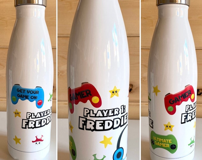 Personalised Water Bottle for Gamer - Gift for Gamer - Teen Boy Gift - Vacuum Insulated Drinks Bottle 500ml