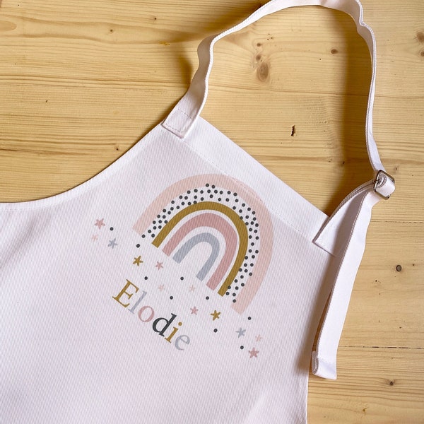 Rainbow Kid's Cooking Apron with Name - Child's Apron for Baking - Personalised Rainbow Gifts for Children