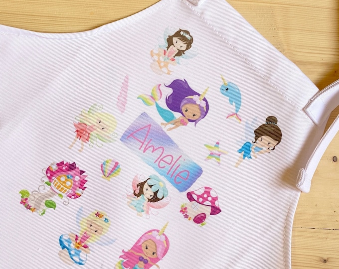 Personalised Girl's Cooking Apron with Fairies & Mermaids - Child's Apron for Baking - Personalised Gifts for Children - Kid's Baking Apron