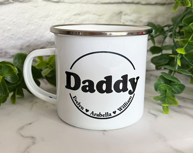 Gift for Dad - Enamel Mug / Coaster for Daddy with Names/Message - Mug for Daddy - Present for Grandad/Grandpa - Custom Name & Wording