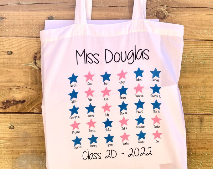 Personalised Teacher Tote Bag with Children's Names - Gift for Teacher from the Class - Printed Custom Shopper Bag Gift for Teacher