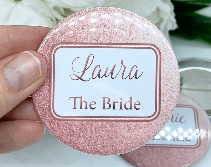 Rose Gold Hen Party Badges 6cm - Team Bride - Bride Squad - Bride Tribe - Glitter Wedding Badges for Bride to be Maid of Honour Bridesmaid