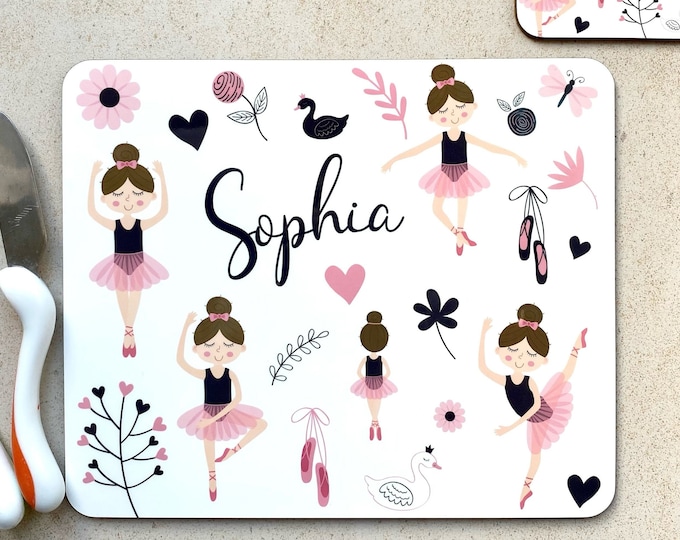 Kid's Ballerina Placemat Personalised - Children's Cute Ballet Table Mat for Girls with Name - Ballet Gift Ballerina Gift