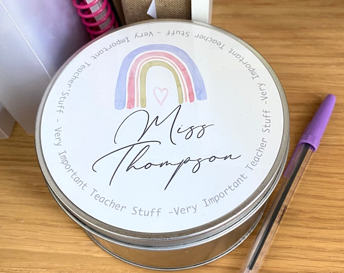Teacher's Storage Tin Personalised - End of Term Gift for Teacher - Teacher Treats - Very Important Teacher Stuff