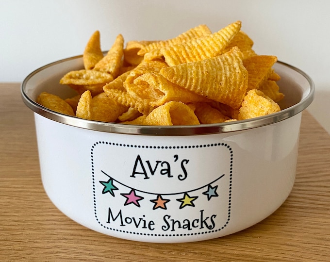 Personalised Snack Bowl with Lid - Movie Snack Pot Printed with Name - Popcorn Bowl - Movie Night Treats Sweet Dish Container