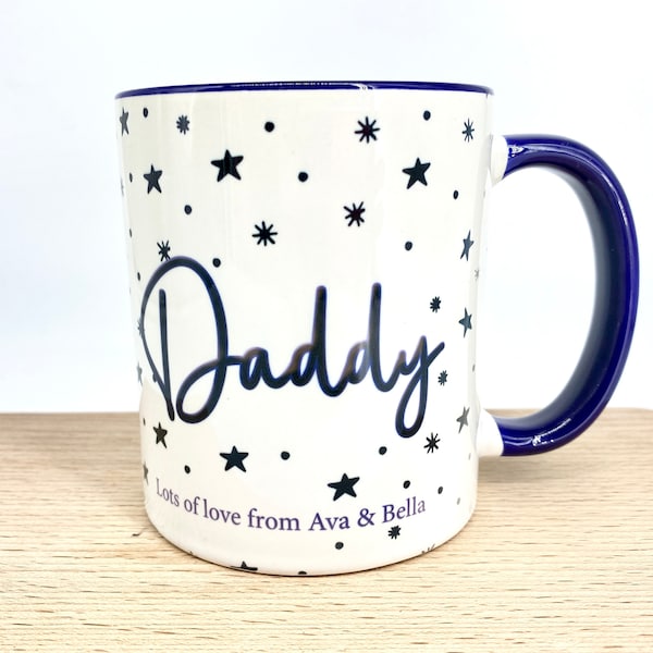 Gift for Dad - Mug / Coaster for Dad / Daddy with Message - Blue Mug for Daddy - Present for Dad / Grandad / Grandpa - Custom Name & Wording